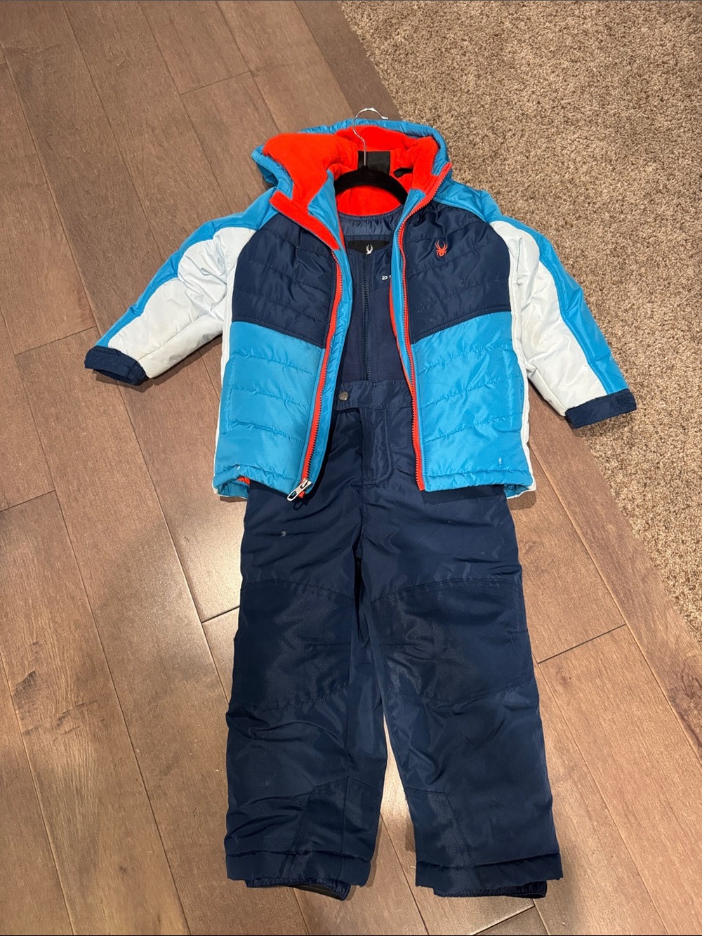 Spyder Kids Blue Navy Red Colorblock Puffer Jacket with Bib Snow Pants